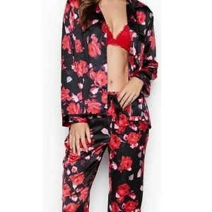 Victoria’s Secret Black Roses Satin Pajamas